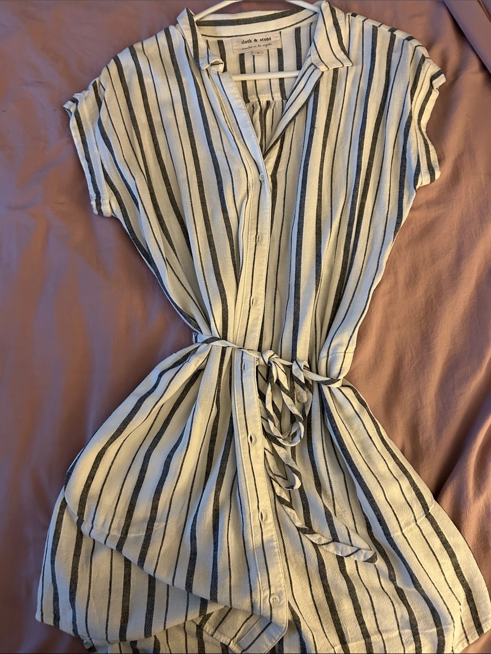 cloth & stone White Dress with Navy and Black Stripes